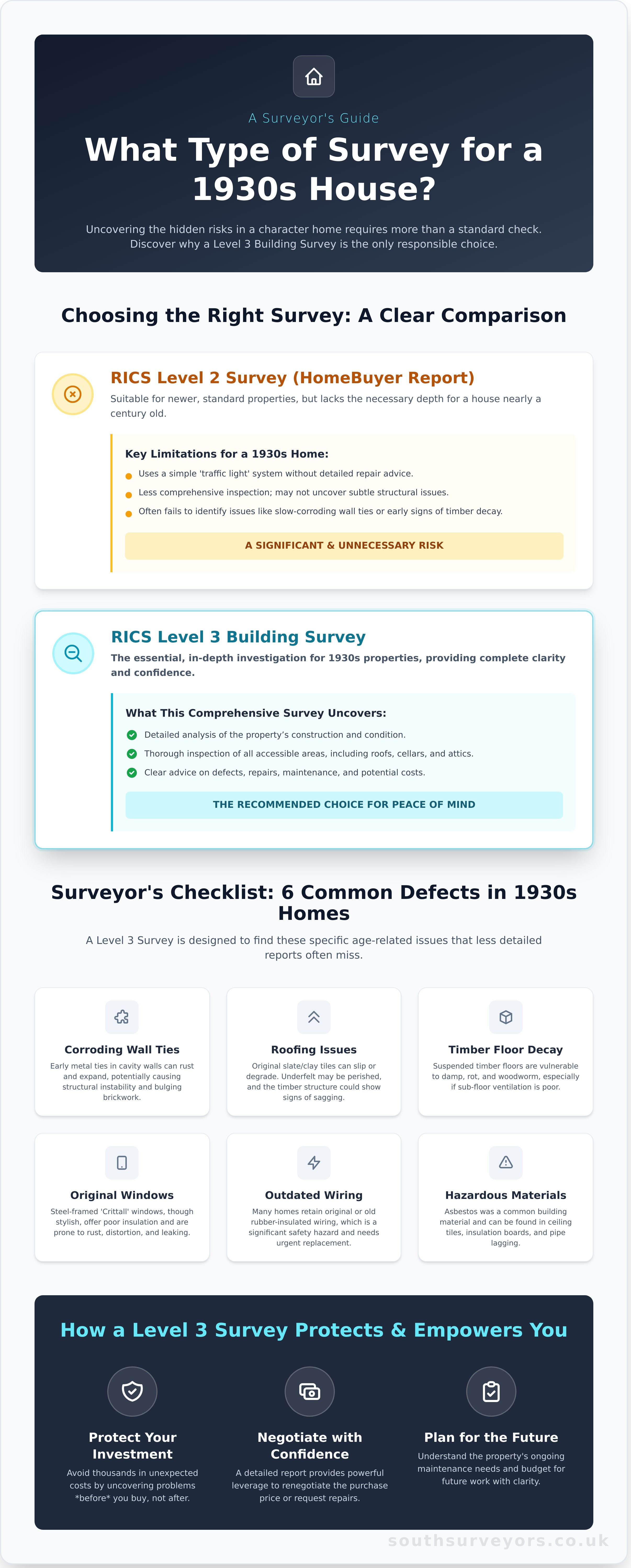 What Type of Survey for a 1930s House? A Surveyor’s Guide - Infographic