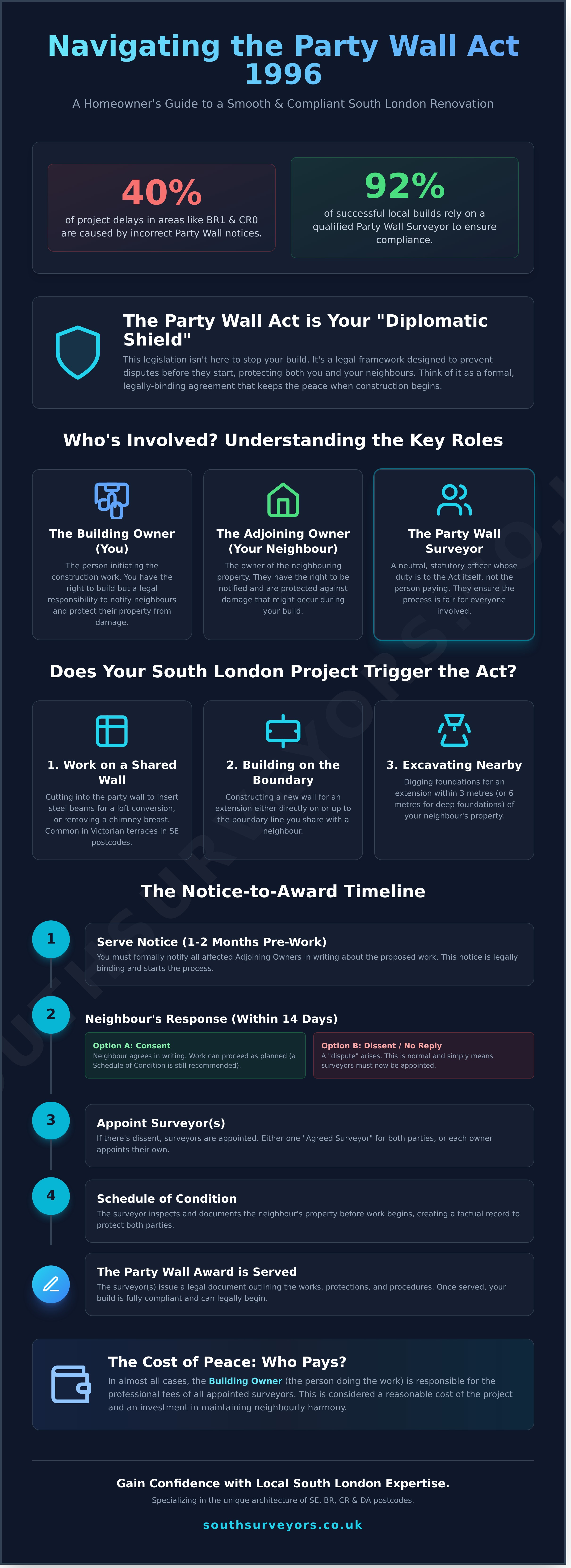 Party Wall Surveyor South London: Your Guide to The Act, Notices, and Neighborly Peace - Infographic